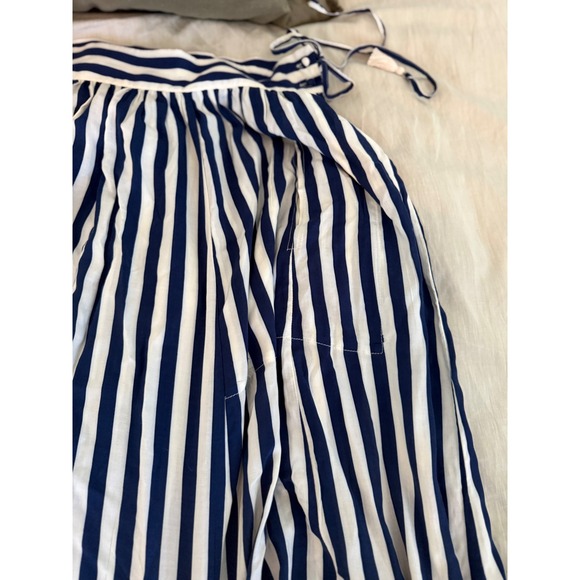 Eva Mendes Striped Maxi Skirt XL Navy White Flowy Tassel Tie Waist - Picture 3 of 7